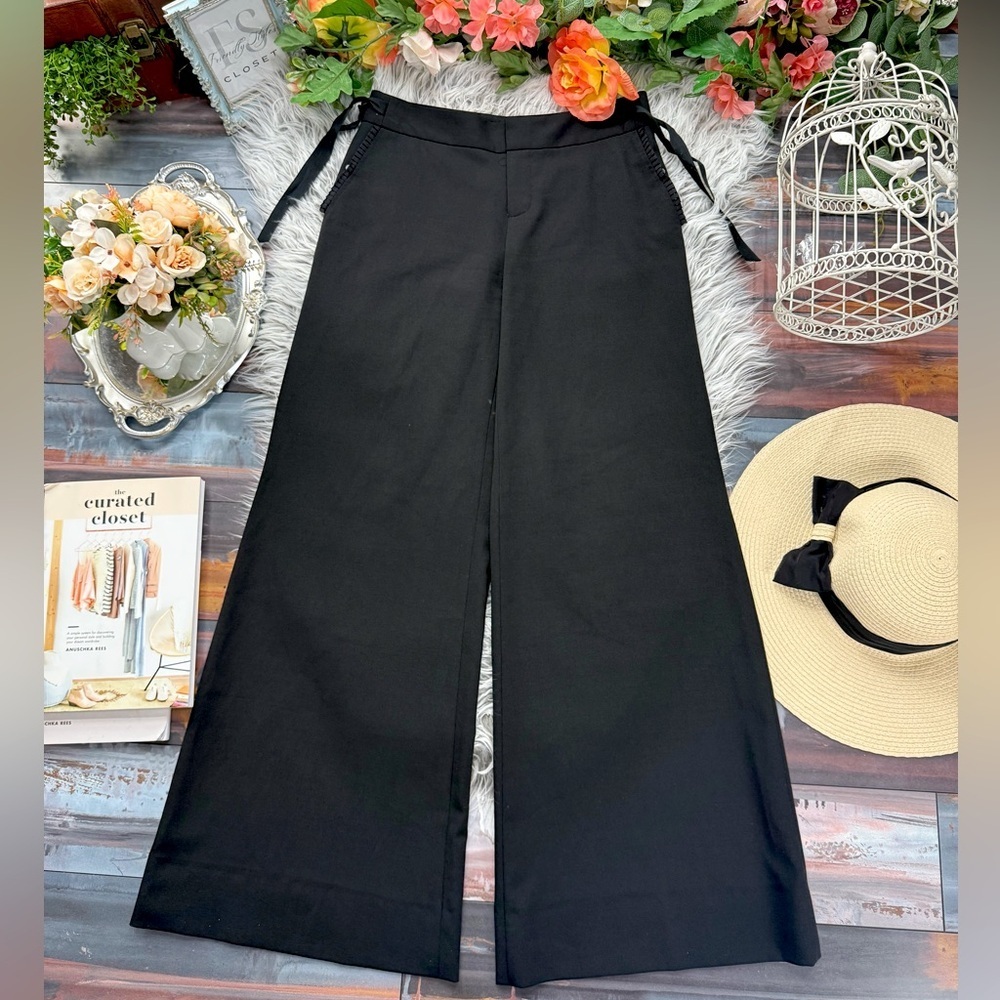 Rebecca Taylor Black Wide-Leg Tie Side Bow Trousers - Picture 10 of 13